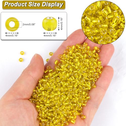 2100 Pcs Size 6/0 Glass Seed Beads, 4 mm Bright Yellow Small Mini Spacer Loose Pony Beads for Jewelry Making and DIY Crafts - color: Bright Yellow, size: Large