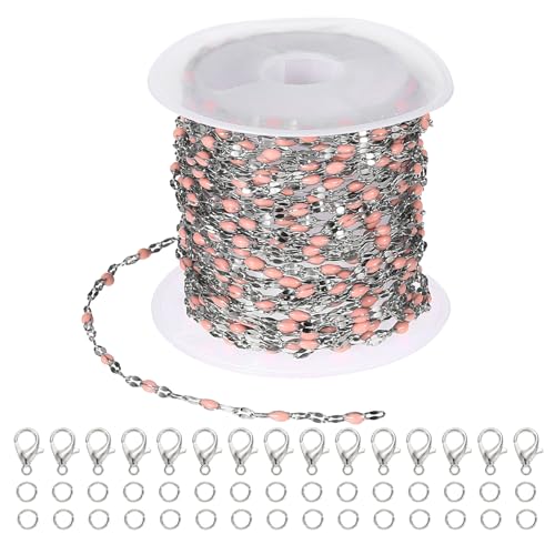 PATIKIL Stainless Steel Jewelry Chain, 16Ft 2mm Pink Enamel Link Cable Chains for Necklace Earring Bracelet Findings Jewelry Making Trucker Hat Chains, Silver/Pink - color: Silver/Pink