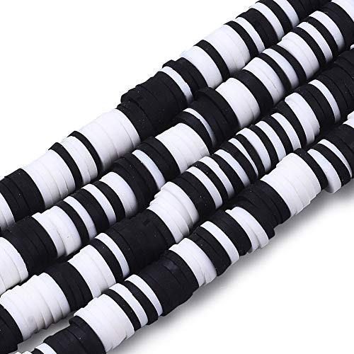 10 Strands 6mm Clay Flat Disc Beads Black Flat Round Polymer Clay Beads Loose Handmade Spacers for DIY Necklace Bracelet Jewelry Making Supplies - color: Black, 6x0.5-1mm