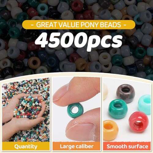 Pony Beads 2.5 lb – 4500+ Earth Tone 6x9mm Plastic Kandi Beads in Handle Bucket for Craft Supplies, Jewelry Making, Bracelets, Hair Braiding & DIY Projects - color: Earth Tone, size: Large