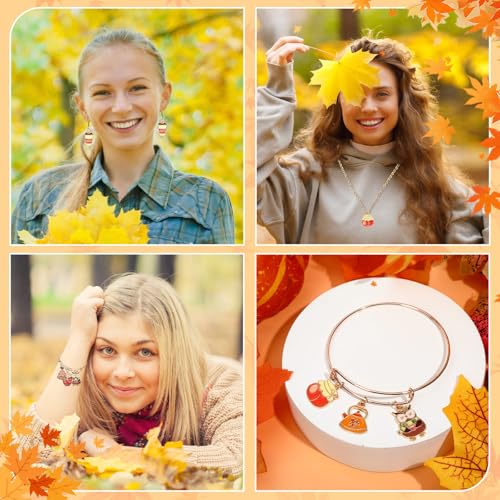 MARFOREVER 40Pcs/20 Pairs Fall Charms, Thanksgiving Charm for Jewelry Making, Autumn Pumpkin Maple Leaf Turkey Enamel Pendants for Bracelet Necklace Earrings Making Accessories - style: Fall
