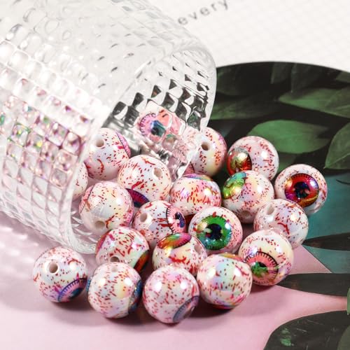 15Pcs Acrylic Beads Round 16mm UV Blood Devil's Eye Printed Halloween Fit for DIY Bead Pen Accessories Phone Chain Keychain Beads Loose Beads - color: Eye-Mixed color