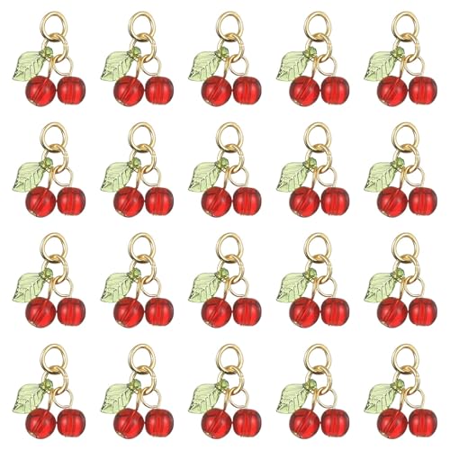 Ipotkitt 30 Pcs Red Cherry Charms Glass & Acrylic Beaded Charms Mini Cute Fruit Bead Charms for Earrings Bracelets Necklaces Jewelry Making DIY Crafts - color: 30pcs-Cherry Charms-10x15x6mm