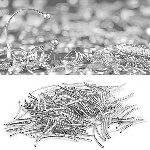 Curved Noodle Tube Beads, 200Pcs Brass Spacer Beads for Jewelry Making, DIY Necklace Bracelet Craft Supplies with Smooth Twist Design (Silver) - color: Silver