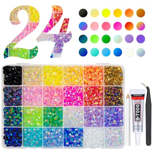 qiipii 24 Color 6mm Jelly Resin Rhinestones w B7000 Jewelry Glue for Bedazzling Flatback Stones Colorful Resin Non-Hotfix AB Gems Diamonds Bulk for Nails Eyes Face Makeup Crafting Tumblers DIY Crafts - color: Jelly Ab Rhinestones, size: 6mm