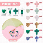 Beadthoven 24Pcs 12 Styles Heart Cross Stone Beads Colorful Natural Gemstone Crosses Crystal Bead Charm Easter Mini Small Easter Crucifix Loose Bead for Jewelry Making Crafts Bracelet Necklace Earring - color: Heart & Cross