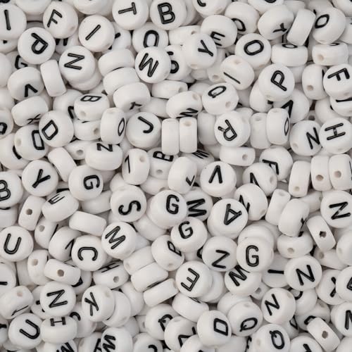 1150pcs John Bead 7mm White Round Acrylic Alphabet Beads for DIY Craft Jewelry Bracelet Necklace Making - color: Multicolor