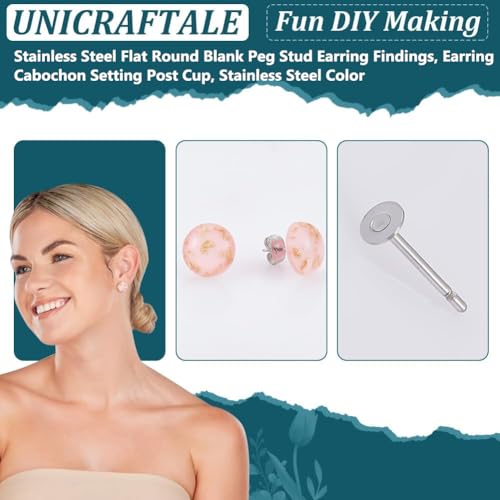 UNICRAFTALE About 500Pcs Metal Blank Earring Posts Stainless Steel Flat Pad Earring Studs 4mm Round Blank Stud Earrings Findings Earrings Back for DIY Jewelry Making Supplies - size: 4mm Diameter