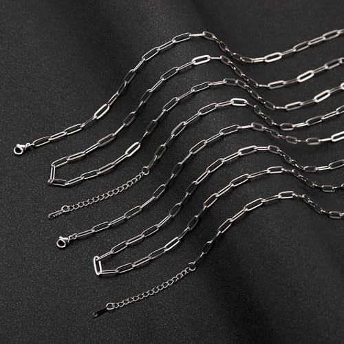 10 Pack Stainless Steel Paperclip Necklace Chains Bulk Classic Men and Women Paperclip Chain Necklace Set - color: Steel Color, size: 16inch (4x12mm)