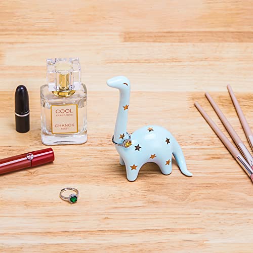 PUDDING CABIN Blue Dinosaur Ring Holder Engagement Wedding Ring Stand, Rings Oragnizer, Mothers Day Christmas Birthday Gifts for Women, Dinosaur Decor - style: Blue Dinosaur