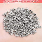 350 Pcs Silver Spacer Beads for Jewelry Making, Mixed Bulk Random Styles Metal Beads for Bracelets, Necklace, Earring Jewelry Making - color: Silver1