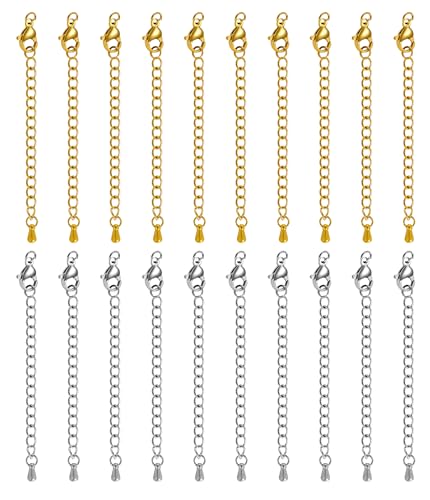 Crisjanggo 20 PCS Extension for Necklace 2 Inch Jewelry Extenders Gold and Silver Necklace Bracelet Anklet Extender with Tag for Women - color: Water Droplet