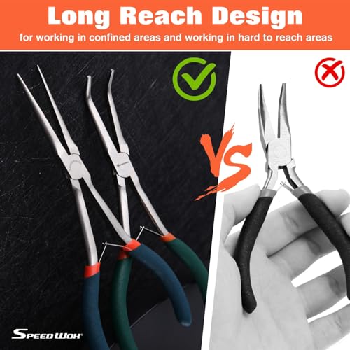 SPEEDWOX Mini Long Nose Pliers Set - Bent, Angled & Regular Needle Nose Pliers for Jewelry Making & Small Object Gripping - style: 2PCS Long Nose Pliers Set