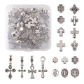 Craftdady 70pcs Tibetan Silver Crucifix Cross Beads Metal Cross Spacer Charms for Jewelry Crafts Making Hole: 1-2mm - color: 14 Style, 70pcs, Antique Silver
