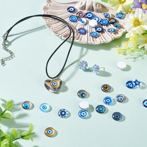 100Pcs/Set Flat Round Transparent Glass Cabochons with Pattern Eye Flatback Glass Dome Flatback Cab Beads for Photo Cameo Jewelry Making Necklace Ring DIY Crafts 12x4mm Eye - color: 100Pcs-12x4mm-Eye