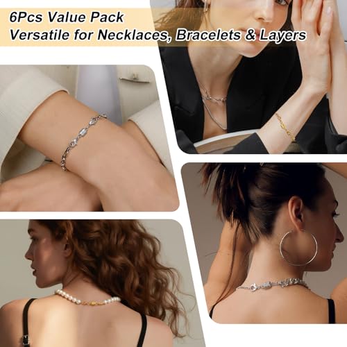 Magnetic Necklace Clasp and Closures with Double Lobster Clasp, 14K Silver 6PCS Jewelry Extenders for Women Necklaces, Bracelets & DIY Crafts - color: 6pcs silver