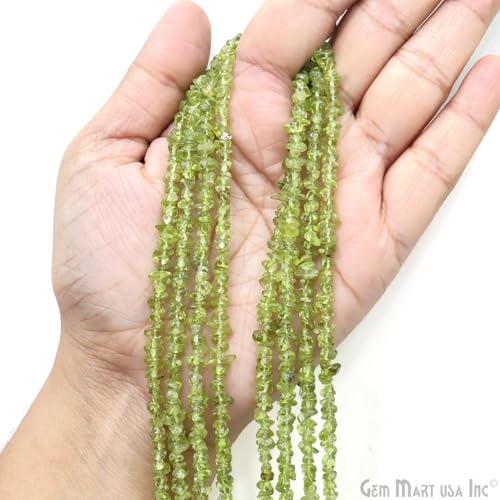 GM GemMartUSA Natural Peridot Raw Chip | Semi-Precious | AAA+ Quality 1 Strand 34” | Bracelet Jewelry Making, Crystal Craft| 4-6mm - Green Color-Gemstones (CHPD-70001) - color: Peridot (CHPD-70001)