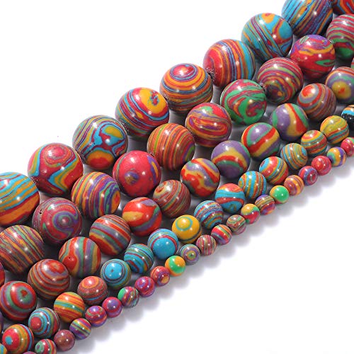 Natural Stone Beads 10mm Colorful Malachite Beads Gemstone Round Loose Beads Crystal Energy Stone Healing Power for Jewelry Making DIY,1 Strand 15" - color: Colorful Malachite, size: 10MM