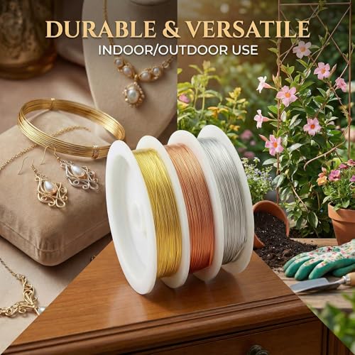 Copper Wire for Jewelry Making, 22 Gauge (0.6mm) 3Rolls 12Feet/Roll Jewelry Beading Wire & Essential Jewelry Making Supplies Premium Wires for DIY Jewelry Making, Crafts, Gardening (3rolls Set)