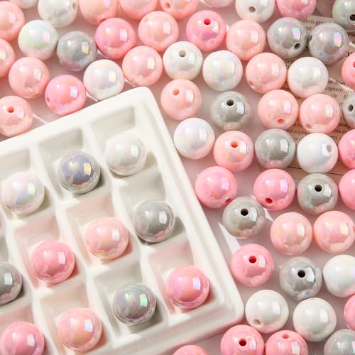 16mm Acrylic Beads 100pcs Chunk Bubblegum Bead Beads for Pens for Necklace Jewelry Bracelets DIY Crafts Making (graypink) - color: graypink