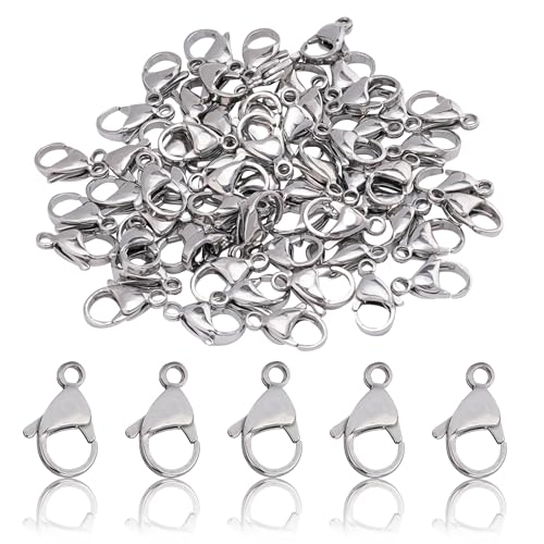 200Pcs 12mm Stainless Steel Lobster Clasps Silver Lobster Claw Clasps Fasteners Hooks for DIY Necklace Bracelet Jewelry Making - color: Dark Silver, size: 12mm