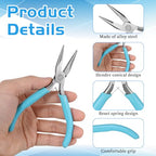 Mini Needle Nose Pliers Set, 2Pcs Needle Nosepliers for Jewelry Making, Blue Jewelry Chain Nose Plier, Small Craft Plier with Smooth Jaw and Comfort Grip Handle for Wire Bending Object Grasping - color: Blue