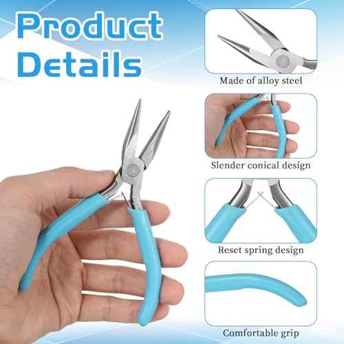Mini Needle Nose Pliers Set, 2Pcs Needle Nosepliers for Jewelry Making, Blue Jewelry Chain Nose Plier, Small Craft Plier with Smooth Jaw and Comfort Grip Handle for Wire Bending Object Grasping - color: Blue