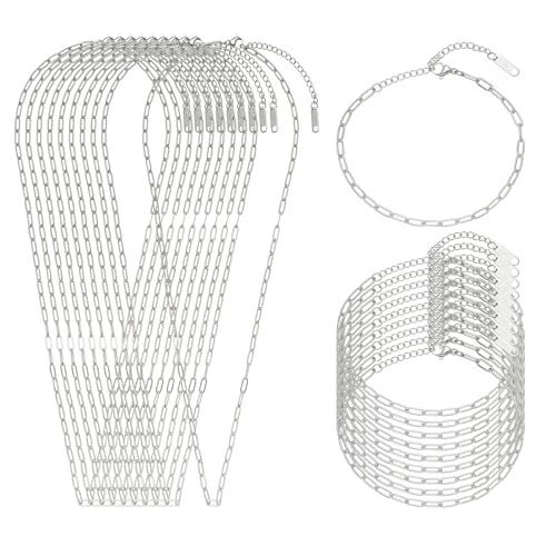Swyabi 20 Pack Stainless Steel Paperclip Chains Link Adjustable Necklace Bracelet Bulk for Men Women DIY Bracelets Crafts - color: 3x7.5mm Silver