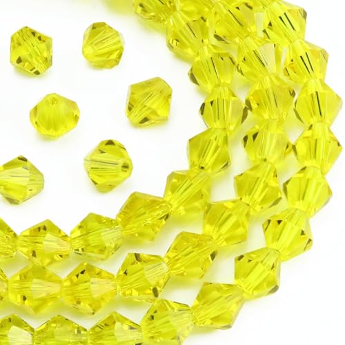 Dowarm 250PCS 6MM Bicone Beads, Yellow Crystal Glass Beads for Jewelry Making, Craft, DIY Bracelet, Necklace, Dolls, Suncatchers - color: 08-Yellow, size: 6MM