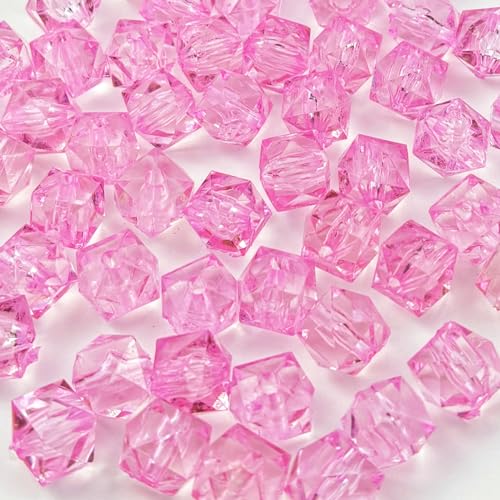 200pcs 10mm Acrylic Cube Square Faceted Acrylic Beads with Hole Plastic Spacer Beads for Bracelets Necklace Earring Making Supplies (Pink) - color: Pink, size: 10mm