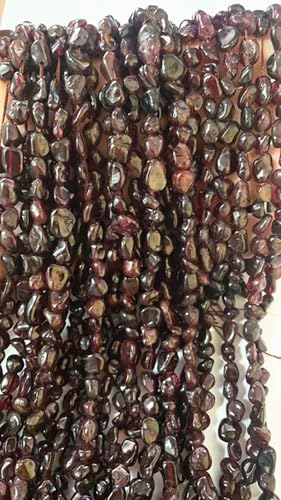 6-8mm Natural Red Garnet Nuggets Oval Free Tumbled Pebble Semi Precious Gemstone Loose Stone Beads Approx 15.5 inch for DIY Jewelry Making - color: Red Garnet