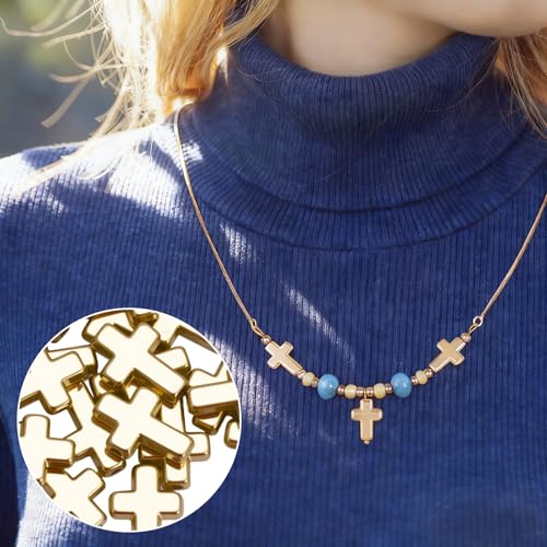 60 Pcs Cross Charms for Jewelry Making, Religious Cross Beads for Bracelets, Crosses for Jewelry Making, Bracelets, Necklaces, DIY Crafts (Gold) - color: 60pcs, 13x9mm, Gold