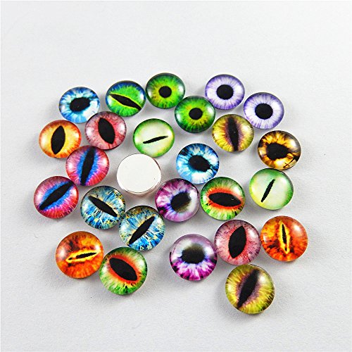Julie Wang 12mm 60pcs Mixed Dragon Eyes Round time gem Cover Glass Cabochon Dome Cameo Pendant Settings - size: 12MM-60PCS
