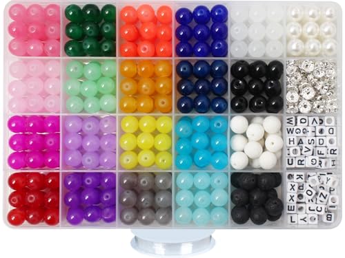 626PCS 10mm Glass Beads Jewelry Making Beads Imitative Jade Beads Bracelet Round Space Loose Beads for Earring, Necklaces-Adult Craft Supplies - size: 10mm Mixed Set