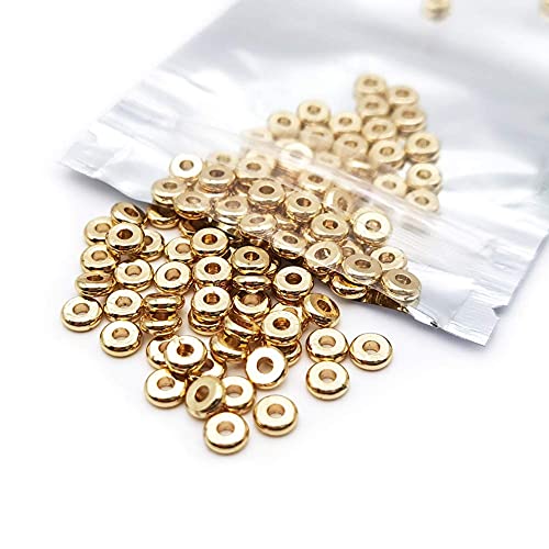 INSPIRELLE 100pcs Heishi Beads 5mm Long-Lasting Disc Brass Rondelle Spacer Beads Pale Gold Plated Flat Round Shape Jewelry Metal Spacers for Bracelet Necklace Jewelry Making - color: Pale Gold, size: 5mm