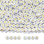Amaney 1000pcs Gold Letter Beads 74mm White Round Acrylic Alphabet Beads for Jewelry Making Bracelets Necklaces Key Chains - color: White&Gold