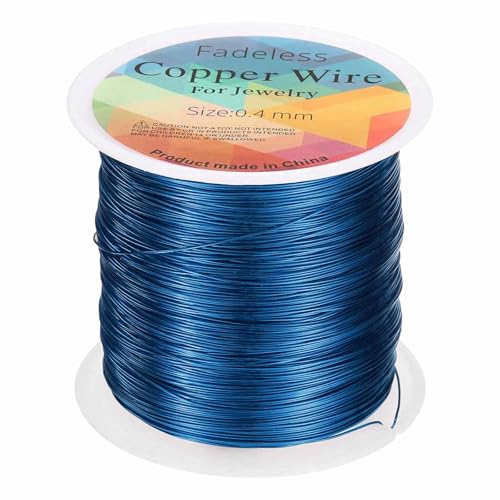 HARFINGTON Wire 328ft Length 26 Gauge Copper Craft Jewelry Wrapping Wire Tarnish Resistant Beading for Jewelry Making Supplies Crafting, Blue - color: Blue