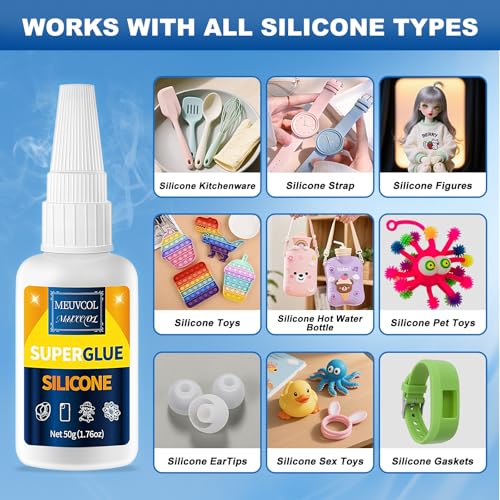 Meuvcol Silicone Glue 100g - Fast-Bonding & Waterproof Silicone Adhesive for Silicon Rubber, Model, Toys, TPU, TPR, TPE - Clear Liquid Silicone Adhesive for Crafts, 6 Applicator Nozzles - size: 100g, style: Silicone Glue