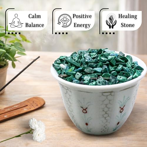 Malachite Pre Drilled Crystal Crushed Chips Beads for Bracelets Making, DIY Handmade Natural Healing Crystals (25 Inch Strand) - color: Malachite