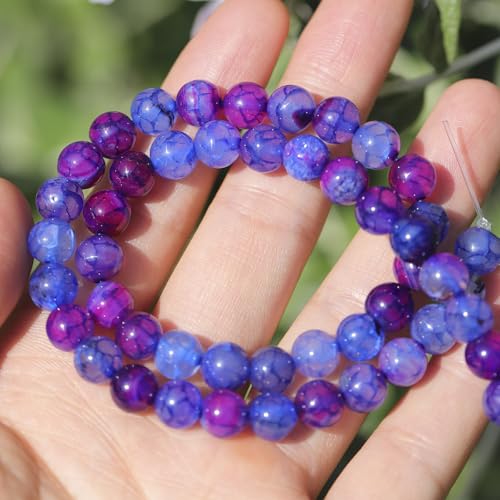 Natural Stone Beads 8mm Polished Round Smooth Gemstone Beads for Jewelry Making Supplies 15 Inch(45 Beads) (Blue and Purple Dual-Coloured Dragon Pattern) - color: Blue and purple dual-coloured dragon pattern-45pcs