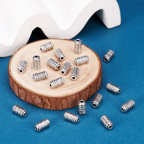Craftdady 20Pcs Antique Silver Column Spacer Beads 11x6mm Tibetan Metal Tube Loose Beads for Jewelry Making Hole: 2.5mm