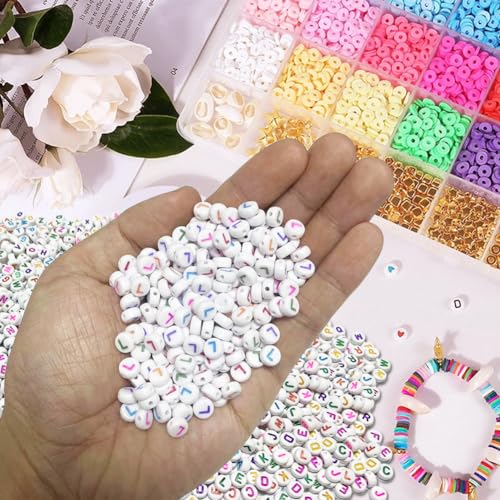 500PCS 4x7mm Acrylic Letter Beads L for Friendship Bracelets Jewelry Making, White Round Flat Acrylic with Colourful Alphabet Beads for DIY Crafts Bracelets Necklaces Key Chains Phone Lanyard - color: L(colourful on white)