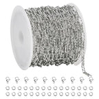 SMYHTGLIF 5 Meters Silver Soldered Peanut Chain for Jewelry Making Stainless Steel Bulk Chain Roll with Lobster Clasps and Jump Rings - color: Silver