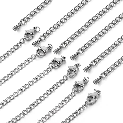 50 Pieces Silver Chain Extension, 2 Inch Stainless Steel Necklace Bracelet Extender, Pendant Anklet Extenders for Women, Jewelry Making With Durable Lobster Claw