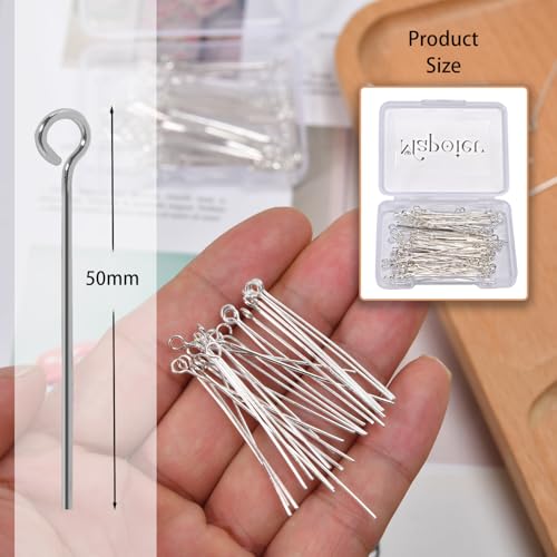 100pcs 50mm 925 Silver Filled Eye Pins DIY Crafts Beads Charms Earring Bracelet Jewelry Making Accessories Supplies - color: Silver Eye Pins, size: 50mm