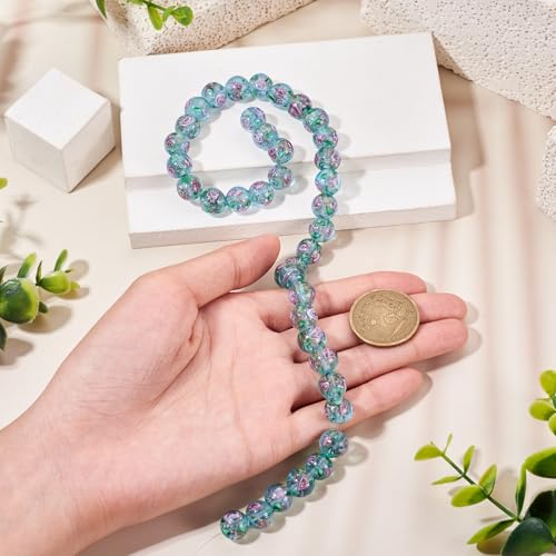 40Pcs 10mm Gold Sand Lampwork Beads Handmade Flower Glass Beads Cute Crystal Bead for Jewelry Making Bracelet Necklace Earrings Rosary Making (Pale Turquoise)