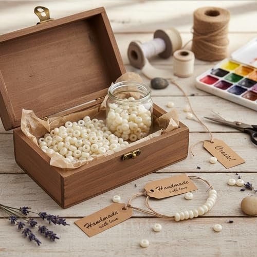 Large Hole Beads for Jewelry Making-100pcs 14mm European Rondelle Spacer Beads,Big Hole Craft for Bracelets(Beige) - color: Beige