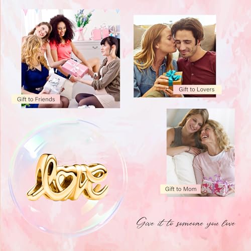 Love Family Friendship Graduation Mothers Nurses Day S925 Bead Pendant Charms for Pandora Bracelets Necklaces, Gifts Women, for Anniversary Birthday Valentines Day Christmas, Silver Gold - style: Love Letter Charm 14K Gold Plated