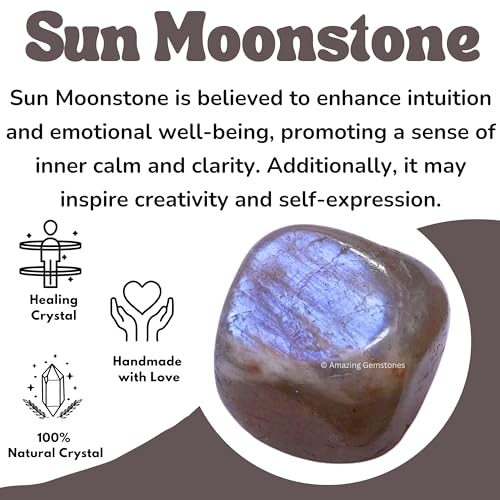 Amazing Gemstone Sun Moonstone Crystal Tumbled Stones Polished Rocks - Natural Gem Stones for Healing - DIY Crystals for Protection (1 Piece) - color: Sun Moonstone