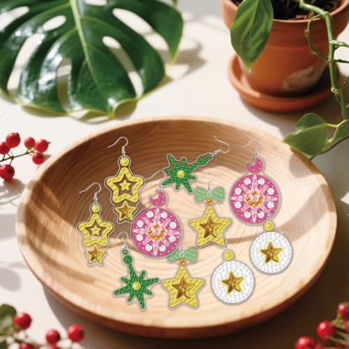 BEUNITONE 12 Pairs Crystal Star Diamond Art Earring Making Kits for Adults, DIY Drop Dangle Earring Making Supplies Kit, Fun Duck Art Earrings Ornament for Women Birthdays Holiday Handmade Gift - style: Star